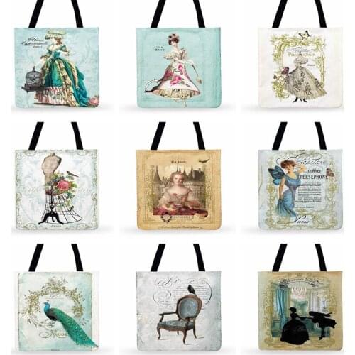 Victorian Style Classical Lady Painting Print Tote Bag For Women Casual Tote Ladies Shoulder Bag Outdoor Beach Tote Shopping Bag