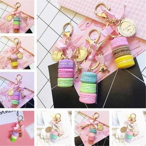 Creative Macaron Cake Charm Bag Purse Car Keychain Key Ring Decor for Girls Boys