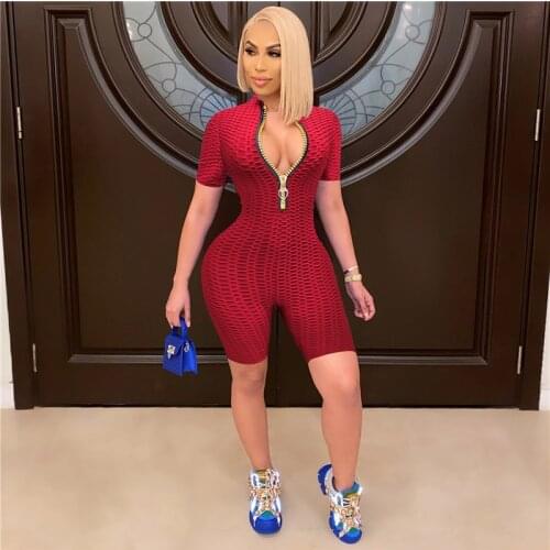Summer Active Wear Fitness Bodycon Romper Female Jumpsuit Women Clothes Front Zipper Sporty Casual Playsuit Biker Shorts Bodys