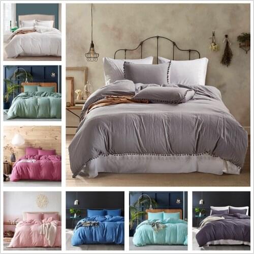 Fashion Solid color Bedding Sets with Pompom Pillowcase and Duvet Cover Bedroom Set Twin Queen King Size Home Decoration Hottest