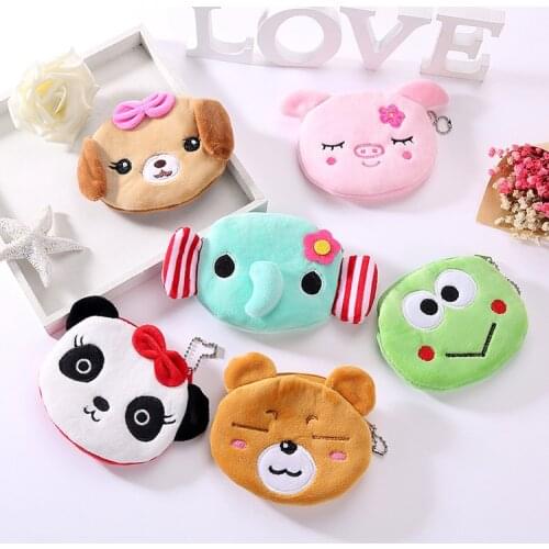 Soft Plush Cartoon Women Coin Purse Cute Animal Zipper Bag For Kids Girl Coin Wallet USB Cable Headset Mini Bag Key Wallet