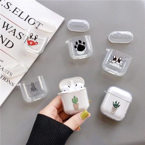 Cute Cat Paw Cactus Soft Earphone Clear Case for Apple AirPods Charging Box Transparent Cases for Air Pods Protective Cover