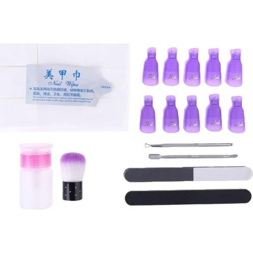 Nail Polish Remover Set UV Gel Clean Clip Cap Cuticle Pusher Dust Brush Manicure Pedicure Care Tool