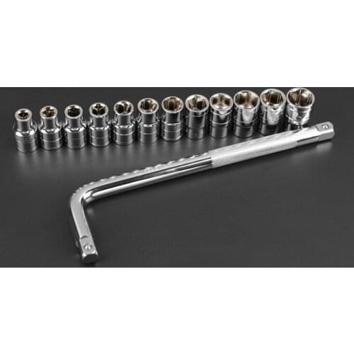 13Pcs/Set Socket Set Small Complete Chrome Vanadium Steel Assorted Sleeve Curved Rod Kit for Car Maintenance