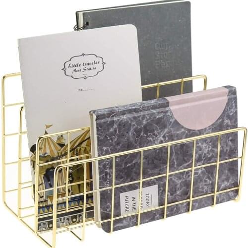 Nordic Office Gold Newspaper Magazine Rack Multifunction Desktop Black Metal Storage Basket Minimalist Book Organizer Basket
