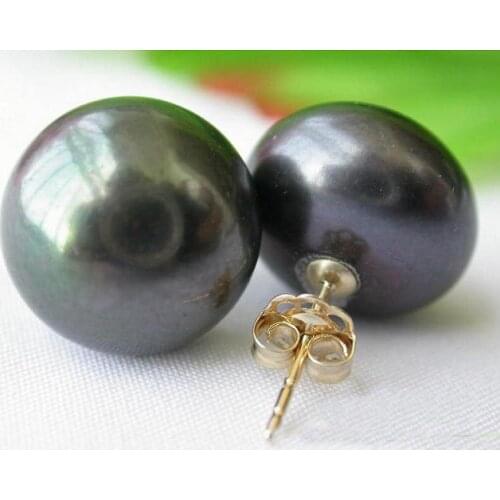 New Arrival Favorite Pearl Jewelry 12mm Black Genuine Freshwater Pearl 14k/20 Gold Stud Earrings Birthday Party For Lady Gift