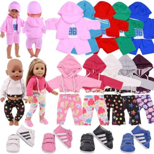 Doll Clothes Hoodie Sports Suits Sneakers Shoes For 18 Inch American&43CM Reborn Baby New Born Doll ,Girls Russia Doll Gift Toy