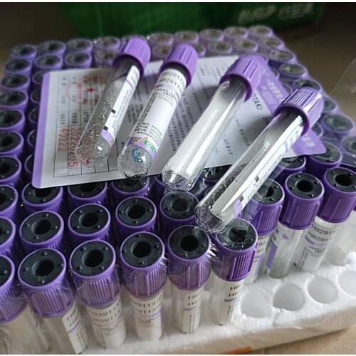 1pack 100pcs Disposable vacuum blood collection EDTK2 2ml glass tube general tube citrate sodium purple cap edta2 tube medical