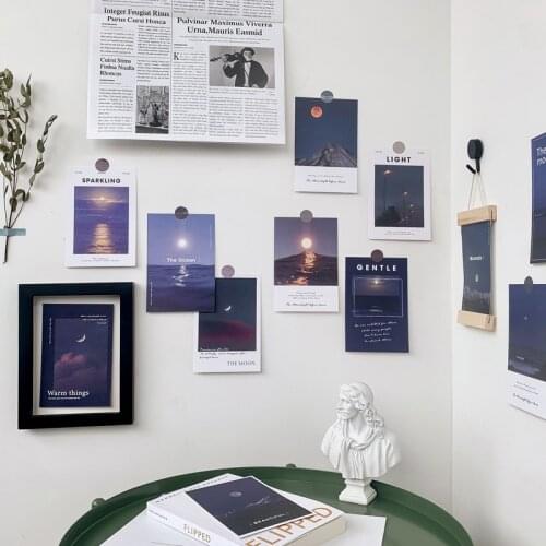 Ins White Moonlight Cloud Ocean Postcard Beautiful Scenery Night Decorative Card Poster Home Decor Diy Wall Sticker 15 Sheets