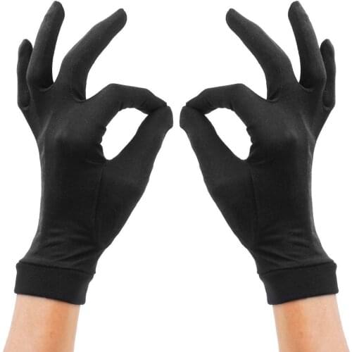 Womens knitted silk gloves black white solid pure mulberry Silk