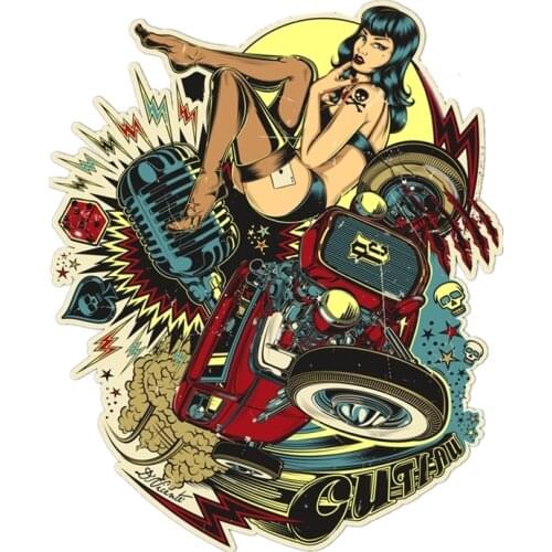 Personalized Racing Helmet Rockabilly Girl Car Sticker PVC Colorful Decals Waterproof Sticker on Car Body Rear Window