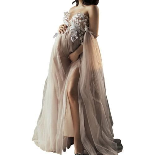 Ivory Maternity Dresses A Line High Side Split Maternity Gown for Photoshoot Boudoir Lingerie Robe Bathrobe Nightwear Babydoll