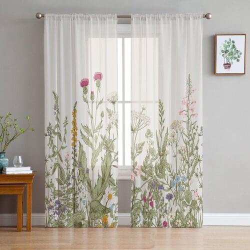 Luxury Tulle Curtains Simple Retro Herb Fresh Living Room Kitchen Chiffon Curtain Youth Bedroom Sheer Floor Valance Curtain