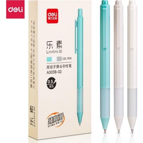 DELI A003B Retractable Gel Pens Black ink 3PCS/Lot 0.5mm smooth writing Home Office School Stationery Gel Ball Pen