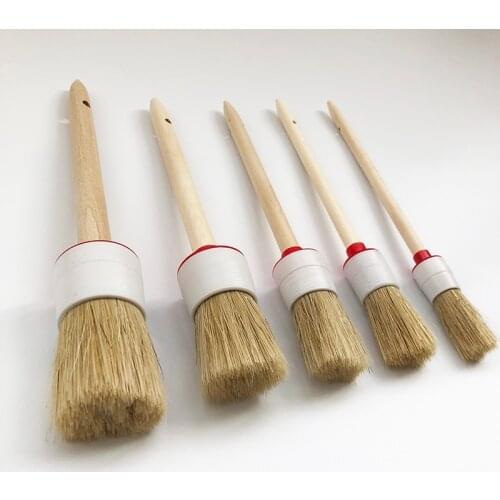 Wooden handle car detailing brush auto interior detailing brush 5pcs
