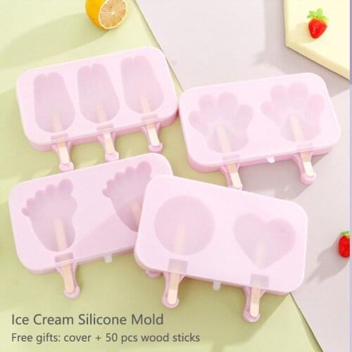 Silicone Ice Cream Mold Ice Tube Maker 50 Pcs Wooden Sticks Mould Kitchen Accessories Baking Cake Pastry Molds For DIY Ice Pops