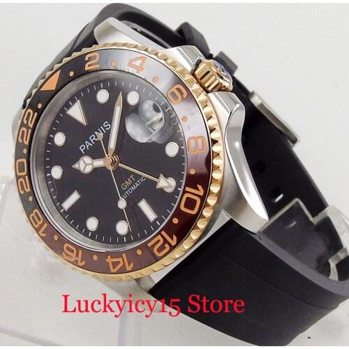 Top Brand Sapphire Crystal Classic 40mm Automatic Mens Watch With GMT Function Rubber Strap Auto Date