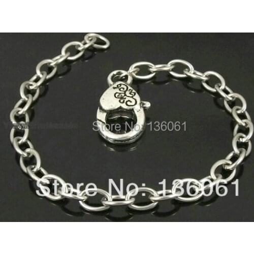 Vintage Silvers Heart Flower Clasps Stainless Steel Chain DIY Bracelets Bangle For Dangles Charms 10pcs Fashion Jewelry P1965