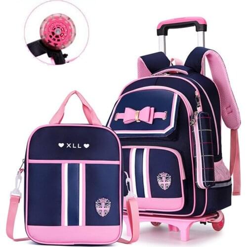 2021 NEW Waterproof Removable Children School Bags With 2 Wheels Stairs Kids Trolley Schoolbag Book Bags Girls Backpack