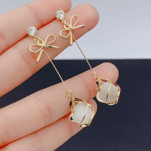 2021 New Exquisite Simple Net Celebrity Temperament High Sense Bow Long Earrings Fashion Jewelry Accessories Earrings For Women