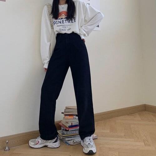 Women Jeans Spring Streetwear High Waist Wide Leg Long Straight Pants Vintage Straight Denim Trouser