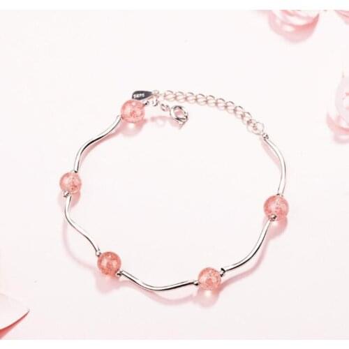 Female Beautiful Fashion 925 Sterling Silver Jewelry Sweet Strawberry Crystal Ball Temperament Trick Peach Bracelets SB116