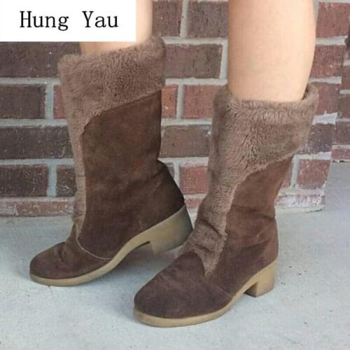 Women Snow Boots 2018 Winter Warm Mid-Calf Female Casual Shoes Woman Flat Fashion Round Toe Slip On Platform Plus Size 35-43