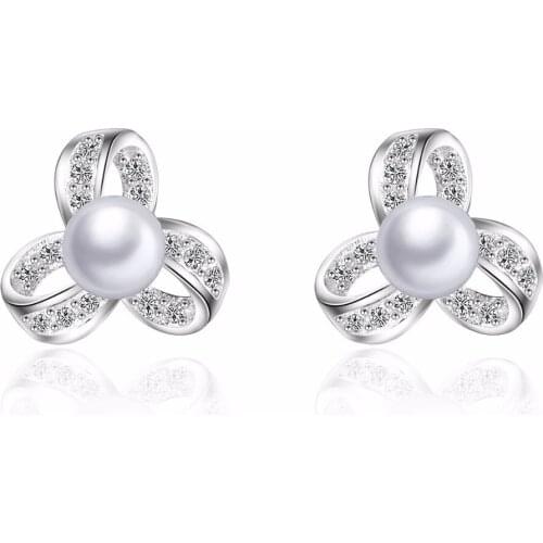 925 Sterling Silver Fashion Design Pearl Shiny Zircon Stud Earrings for Women Jewelry Christmas Gift Wholesale Drop Shipping