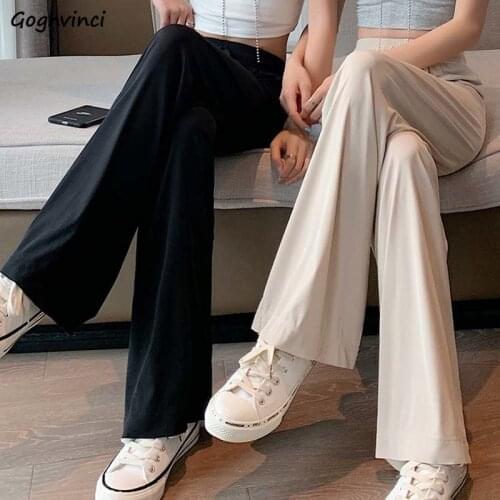 Multi-colors Wide-leg Pants Women Summer Baggy Ice-silk Breathable Straight Trousers Casual Mopping Stretchy Outwear High Waist