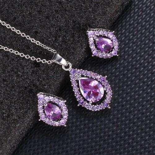 Women Necklace Earrings Silver Plated Drop Cubic Zirconia Jewelry Set Fashion Simple Jewelry Set Give Girlfriend Birthday Gift