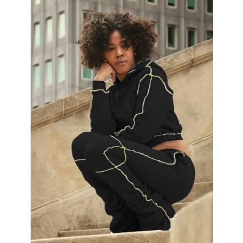 ZKYZWX Solid Striped Two Piece joggers Women Set Long Sleeve Hoodies 2021 fashion Stacked Sweatpants Lounge Wear Matching Sets