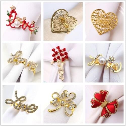 1pc Valentines Day Napkin Flower Ring Buckle Folding Cloth Ring Table Decoration Accessories Tool Party Decoration