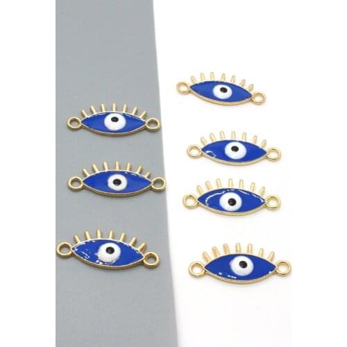 10pcs Cute Blue Evil Eye Bracelet Connectors Charms DIY Handmade Pendants For Necklace Alloy Accessory For Jewelry Make