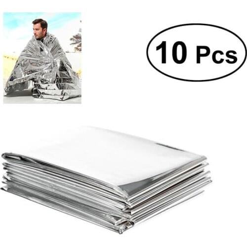 10pcs Outdoor Hiking Climbing Emergency Rescue Survival Blanket Reflective Blanket 21cmx13cm (Silver)