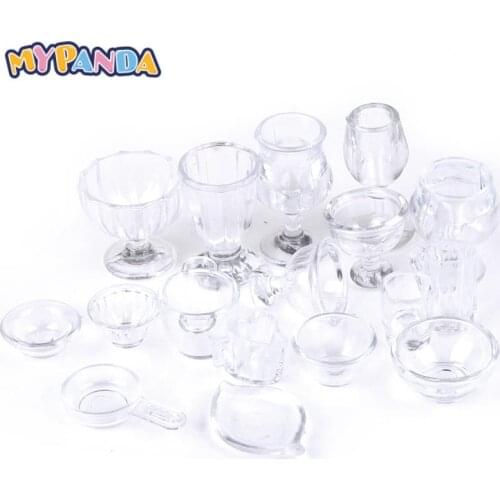 17Pcs/Set Mini Transparent DIY Pretend Play Kitchenware Toy Drink Cups Dish Plate Tableware Miniatures