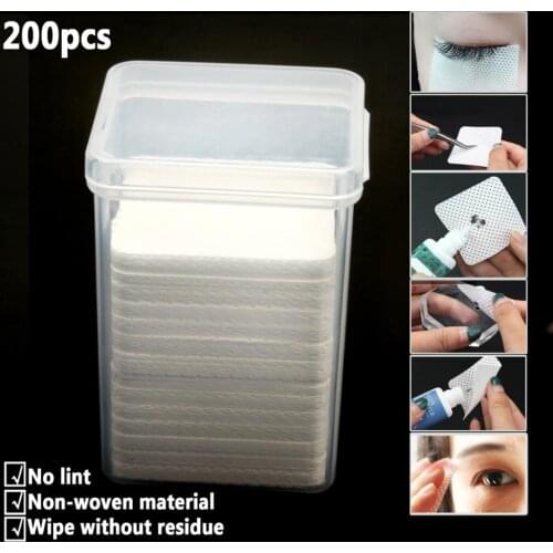 200 PCS 100% Lint Free Wipes Pads Eyelash Extension Nail Art Tool Remover + Box