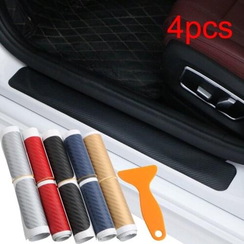 4PCS 3D/ 4D Universal Carbon Brazing Car Pedal Stickers Sill Scuff Anti Scratch Carbon Fiber Auto Door Sticker Decals