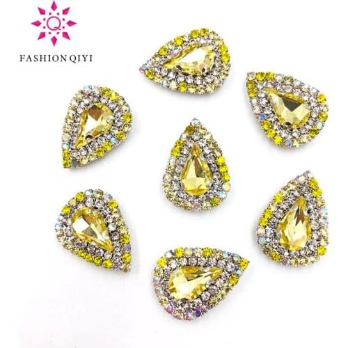8X13mm Light yellow DR shape sew on rhinestones Color chain+AB Color rhinestones Glass Crystal Buckle DIY clothing accessories