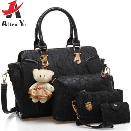 ATTRA-YO 4 PCS/Set Women Bag Composite Bags Women pu Leather Shoulder bag Women Crossbody Shoulder Bag Luxury Handbag With Bea