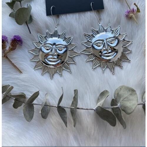 Big Sun Earrings,Sun Face Necklace,Celestial Jewelry,Happy Sun,Smiling Sun,silver/gold Plated