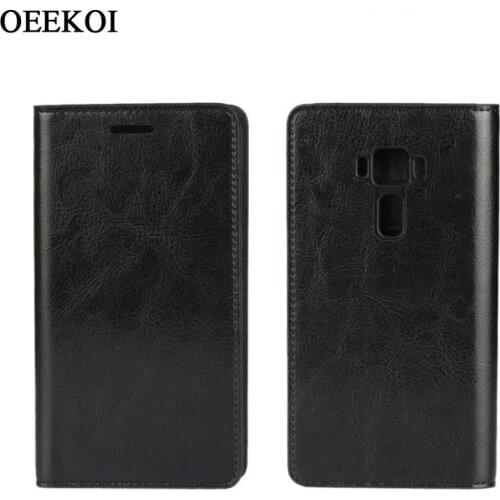 OEEKOI Crazy Horse Genuine Leather Wallet Flip Case for Asus ZenFone 3 ZE520KL/ZenFone 3 Laser ZC551KL/Zenfone 2 Laser ZE601KL