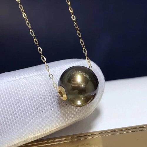 D116 Fine Jewelry 18K Gold Natural Ocean Tahiti Black Pearl 9-8mm Pendants Necklaces for Women FIne Pearls Pendants