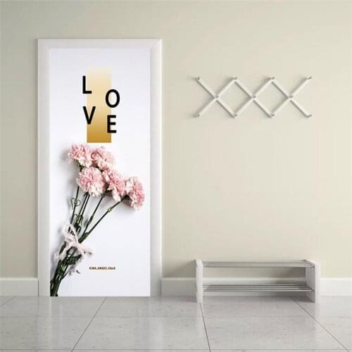 LOVE Flower Door Stickers PVC Removable Decoration Wallpaper Peel And Stick Natural Landscape Home Decor Renovation Door Poster