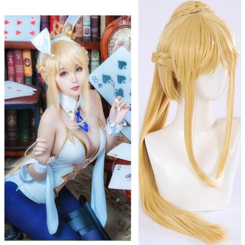 FGO Fate Grand Order Altria Pendragon Saber Long Ponytail Braid Blonde Synthetic Hair Carnival Halloween Party Cosplay + Wig Cap