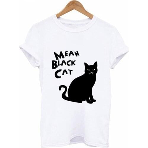 Tshirt For Woman Black Cat Printed Womens Tshirt Oversize Fashion Women Clothes Funny Korean Style Short sleeve T-Shirts Female