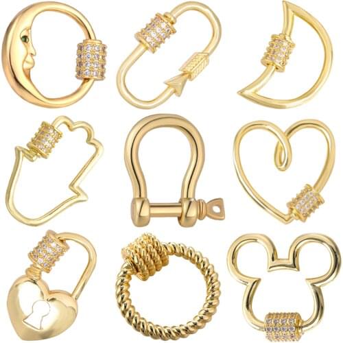Juya Handmade Creative Gold Screw Locks Carabiner Clasps Accessories For DIY Fashion Mesh Chains Pendant Jewelry Making Supplies
