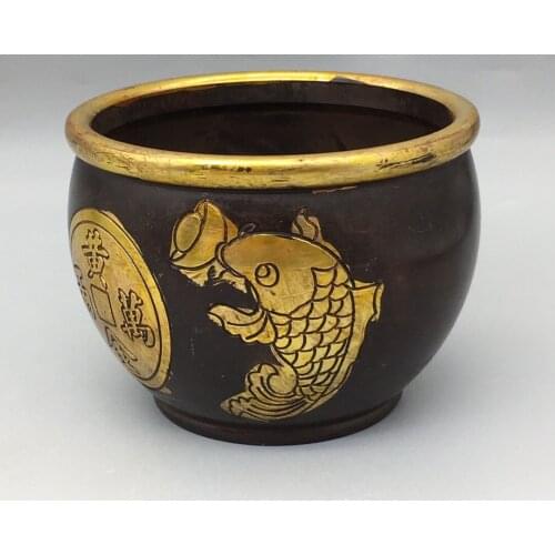 Chinese old Bronze Gilt Money Fish pot Antique collection pot