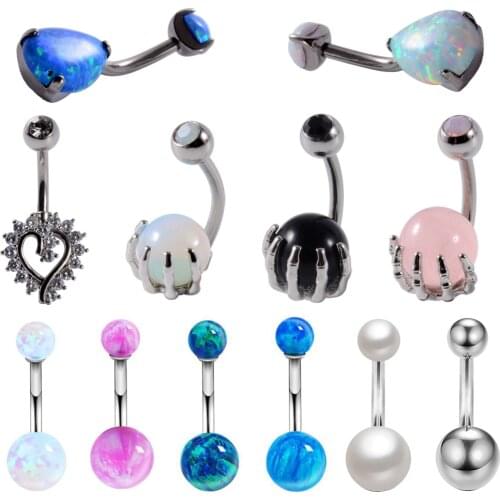 1PC G23 Titanium&Surgical Steel Belly Button Ring Pink Opalite Center Claw Shape Navel Piercing Barbell Ombligo Women Jewelry