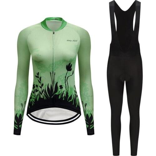 Quick Dry Bicycle Clothing Kit Womens Long Sleeve Cycling Jersey Set Bib Short Mtb Bike Clothes Dress Blouse Wear Uniform Suit