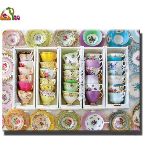 Colorful Tea Cups 5D Diamond Painting New Arrivals Picture Of Rhinestones Diamond Embroidery Still Life Mosaic Decor For Home